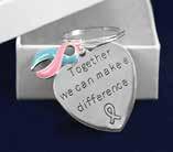 This sterling silver plated key chain is a large heart that says, Together We Can Make A Difference with a pink/blue ribbon.