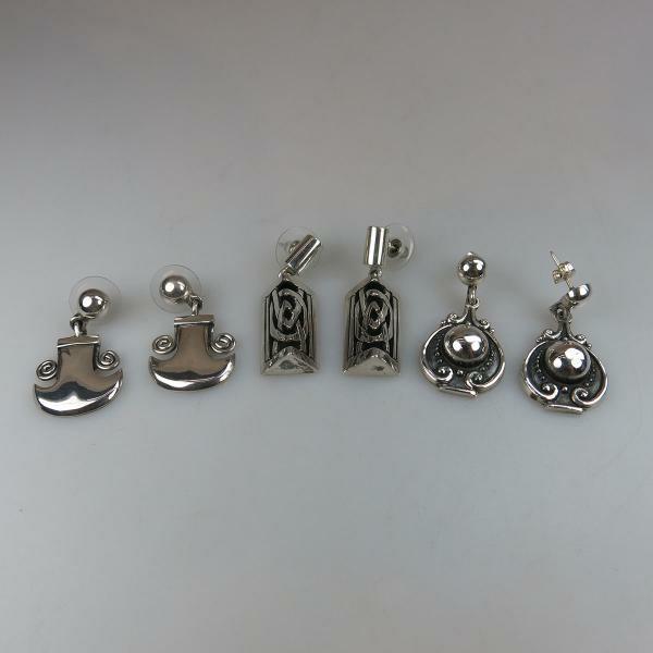 65 Three Pairs Of Mexican 950 Grade Silver Drop Earrings including a pair