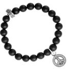 Q40-5250W Black Onyx Bead Bracelet with Baby CZ Pave Peace Sign.