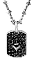 Necklace with Crowned Heart and Cross Motif 28' Chain with 4' Drop Q56-5055 Rosary with Medium Onyx Beads, Silver Roses