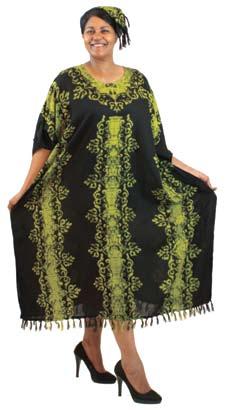 90 African Oracle Kaftan Go ahead and be a scene-stealer in this dramatic black and green African oracle kaftan. 100% rayon; dry clean only.