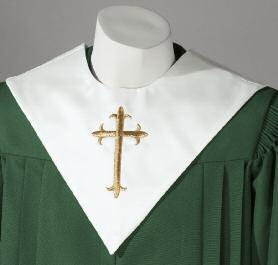 Hoffman Choir Special! FOUR FOR ONE SALE! ONE ROBE, 2 STOLES (reversible) and 4 MONOGRAMS. Simply traditional! This robe features a V-neckline with open, rounded sleeves.