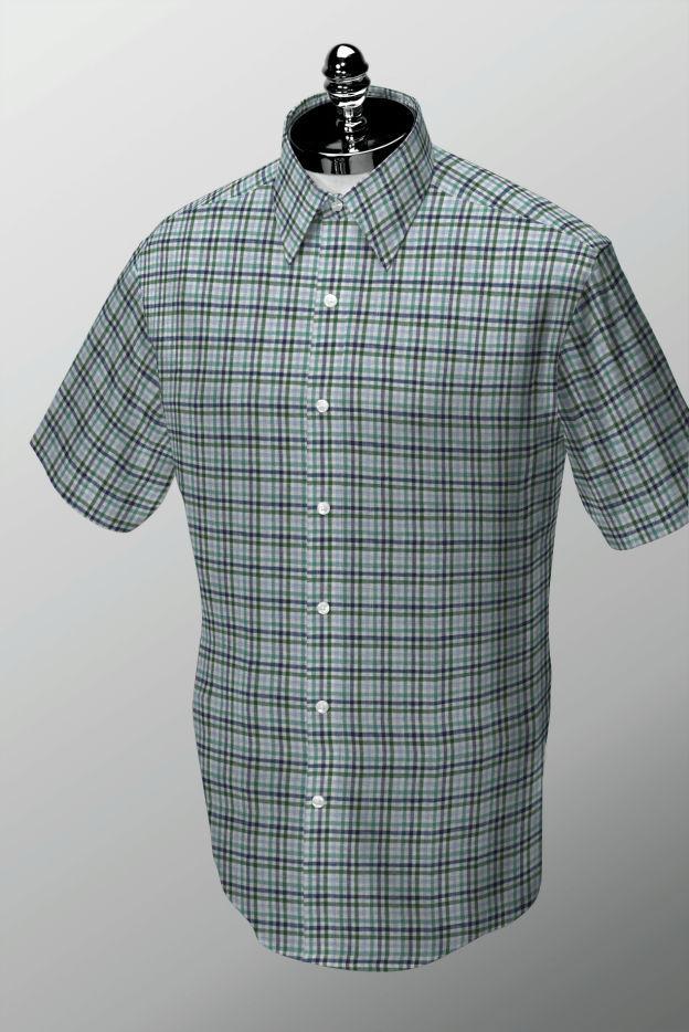 8) Linen Check Short Sleeve Sportshirt Fabric: H73 Quick Look: Could use The Modern Short Sleeve Collar: Spread Cuff: Short Sleeve Placket:Placket Pocket: No Pocket Lightweight fabric for