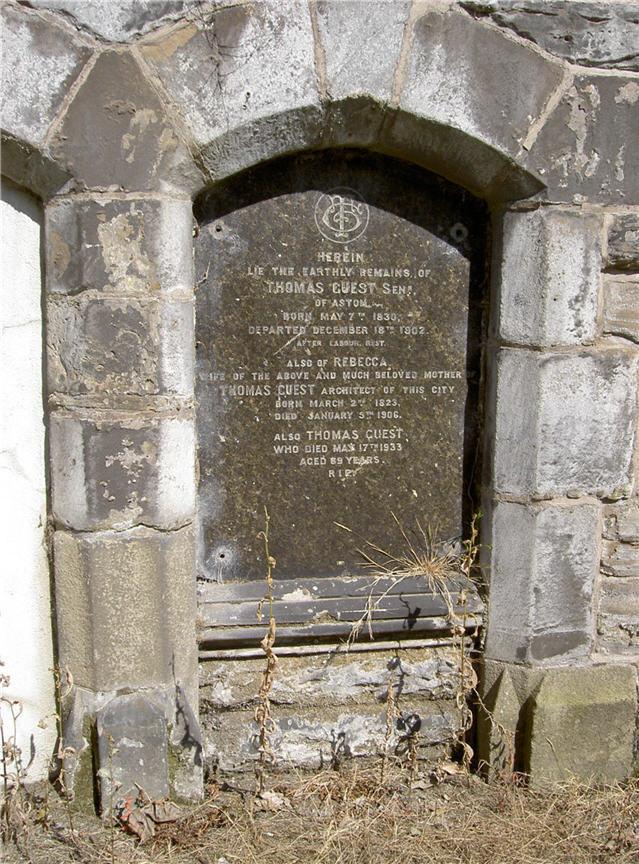There are additional plaques for investigation as appropriate: Guest family Thomas Guest, Snr d Dec 18 th 1902, buried