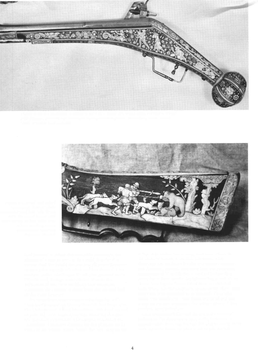 Figure 2. Inlaid ornament: German wheel lock pistol, the wood stock profusely inlaid with figures, animals and monsters in engraved staghorn. Nuremberg mark, about 1580. Wallace Coll. London Figure 3.