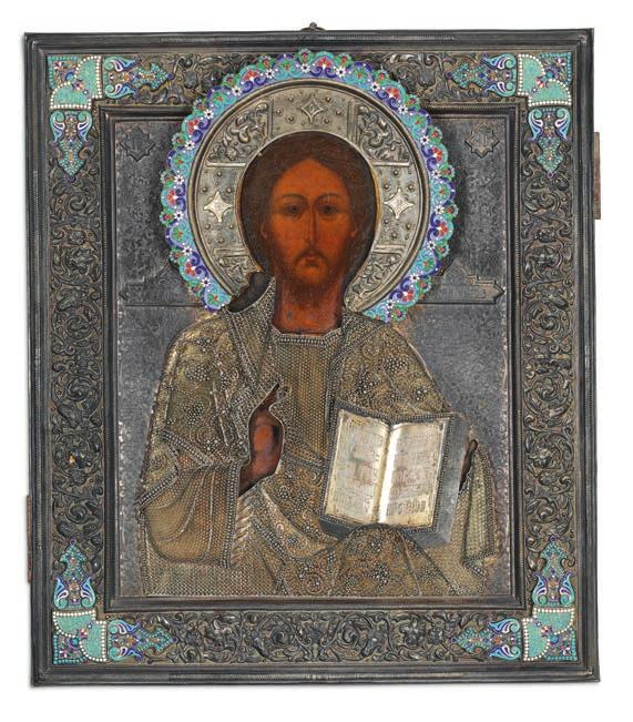 765 765 MARIA VASILIEVNA SEMENOVA, MOSCOW 1896-1908 A Russian icon depicting Christ Pantocrator.