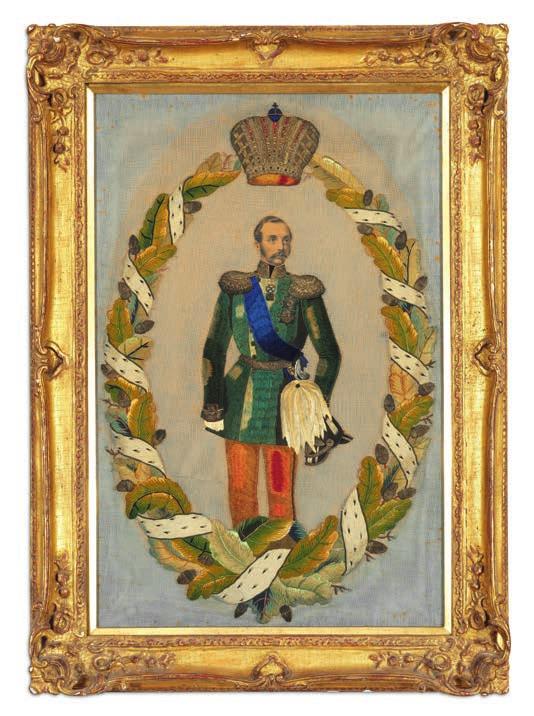 НЕИЗВЕСТНЫЙ ХУДОЖНИК, 19 ВЕК пара вышивок с портретами российского императора Александра II (1818-1855-1881) и его супруги императрицы Марии Александровны (1824-1880).