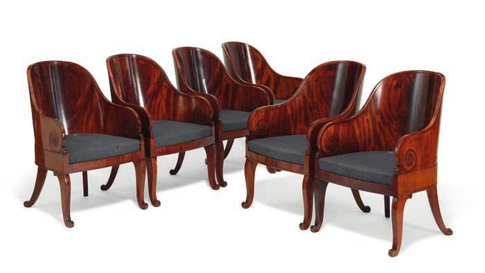DKK 15,000-20,000 / 2,000-2,700 861 A set of six Russian late empire mahogany bergéres each with arched