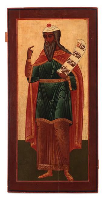 752 RUSSIAN ICON, MID-19TH CENTURY A Russian iconostasis icon depicting The Prophet Zacharia. Tempera on wood panel with kovcheg. Mid-19th century. 88 x 43 cm.