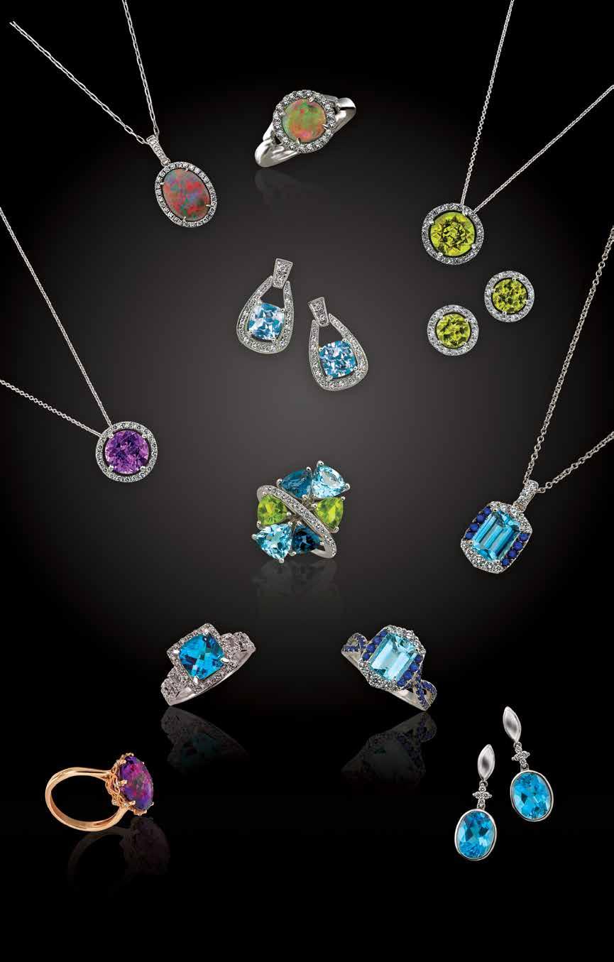 A K L Semi-Precious emstone O L L T O N A. 14kt 1.10ct black opal and diamond pendant, $1,995. 14kt 1.33ct opal and.26ctw diamond ring, $3,515. 18kt 1.80ct lemon quartz and diamond pendant, $1,525.