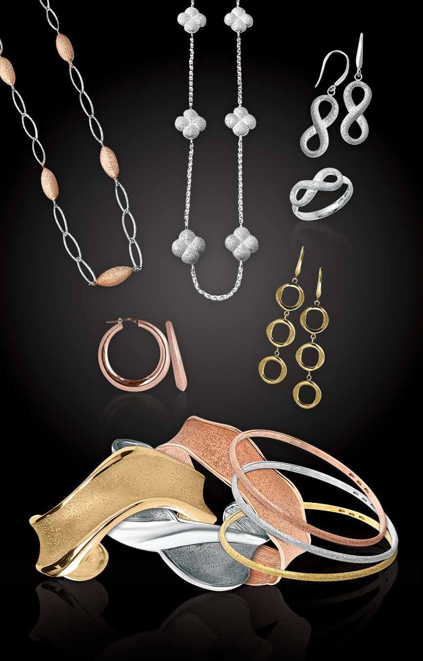 A K harles arnier O L L T O N L A. Sterling and 18kt rose gold 36 link necklace, $475. Sterling 17-19 flower station necklace, $290. Sterling infinity drop earrings, $135. Sterling infinity ring, $90.