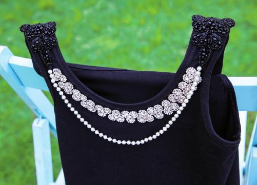We simply stitched on beaded embellishments, rhinestone clusters and an artfully draped strand of pearls.