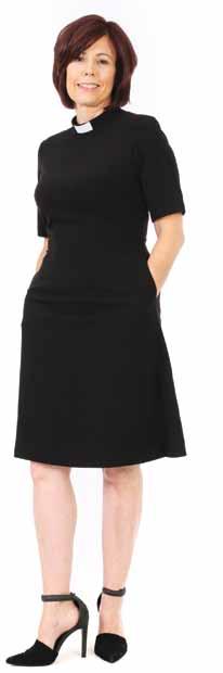 Knee Length Clergy Dress The dress is fully lined, with hidden side pockets and comes with a plastic white tab