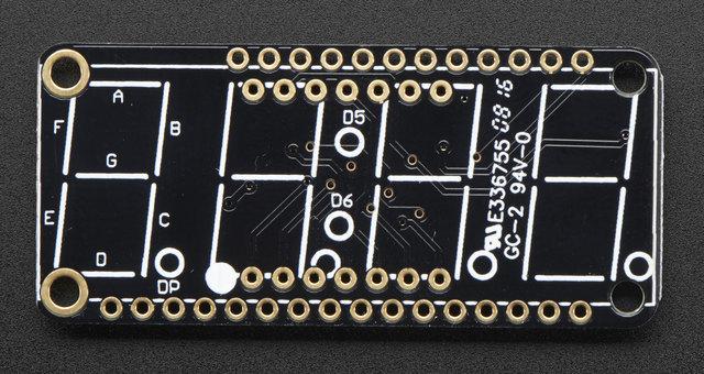 Pinouts The 7-segment backpack makes it really easy to add a 4-digit numeric display with decimal points and even 'second colon dots' for making a clock The LEDs themselves do not connect to the