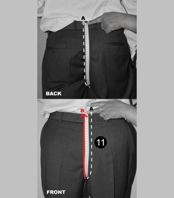12. CROTCH Measure from the top middle of the back pants waist (see point A) all along