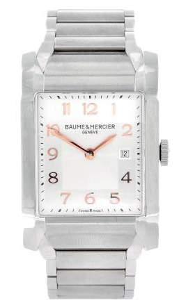 260-320 10 BAUME & MERCIER - a lady s Hampton bracelet watch. Stainless steel factory diamond set case. Numbered 5442043. Signed quartz calibre BM7111 with quick date set.  Box and papers.