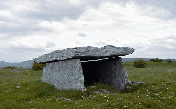 Wedge tomb = large flat stones cremated and ashes in