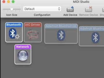 utility. Open the MIDI studio window. Then, double click on the Bluetooth icon to open the Bluetooth Configuration window.