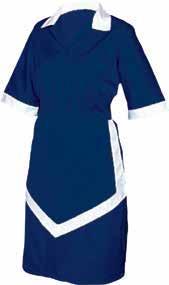 short sleeve ladies 3 piece navy blue with white collar, sleevepin-ups, v-front apron framed overall.