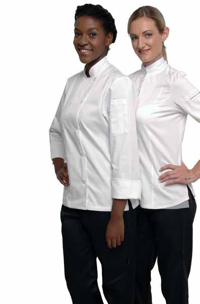 Chef LADIES CHEF JACKETS & BAGGIES - EXECUTIVE & BASIC EXECUTIVE LADIES CHEF JACKET Decidedly feminine jacket, perfectly tailored to compliment the female form, The fabric is a soft and durable poly