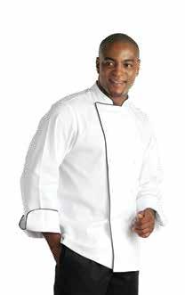 EXECUTIVE CHEF JACKETS - MENS EXECUTIVE JACKETS Tailored executive jacket with vertical full black piping, providing a flattering line to broaden the chest and slim the waist.