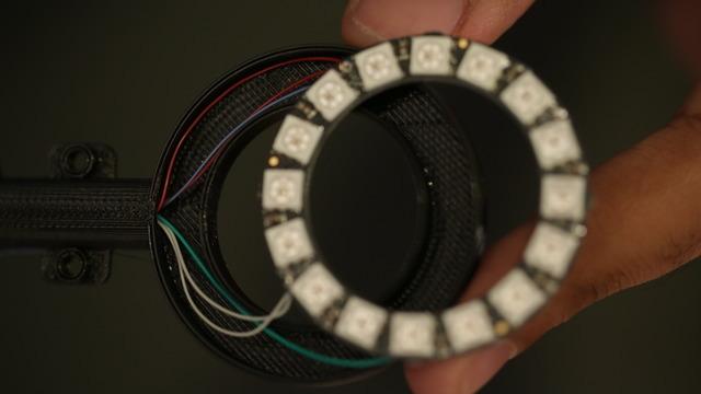 Fit NeoPixel Ring Wiring Carefully tuck the wiring to the