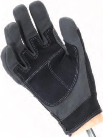 Mesh back w/padded knuckles Durable synthetic palm Reinforced