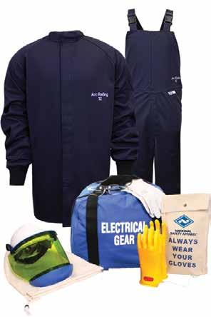 FR ARCGUARD 12 CAL KITS KIT INCLUDES: UltraSoft Short Coat & Bib Overall Class 0 Rubber voltage gloves 10 Leather protectors Faceshield with chin cup Safety glasses Standard size gear bag Faceshield