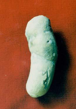 A lower leg fragment with a foot (L-136) was found in association with this limb fragment. The leg fragment is solid and is almost completely fired. Its color is a pinkish gray (7.5YR 7/2).