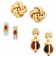 199 Gold and Diamond Ring 18 kt., 61 round diamonds ap. 2.00 cts., ap. 8.7 dwts. Size 6 1/2. 200 Pair of Gold and Jasper Pendant-Earrings, Angela ummings 18 kt.