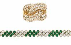 , 2 carved jade, 9 oval, cushion-cut & cabochon rubies, 6 emerald-cut, round & cabochon emeralds, one round opal, 35 rose-cut diamonds, ap. 13.5 dwts. With Mason Kay report no.