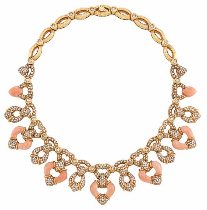 The ollection of Elizabeth Taylor 439 438 440 437 437 Gold, oral and Diamond Necklace, Andreoli 18 kt., 1027 round diamonds ap. 14.00 cts., signed Andreoli, ap. 124.3 dwts. Length 15 1/2 inches.