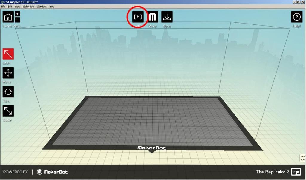 File Preparation Steps Open MakerWare Click ADD to open your file 3D Printer Guide Makerbot Replicator 2X Note:
