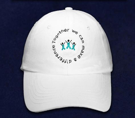 Each white cotton hat has an embroidered front that says, Together We Can Make A