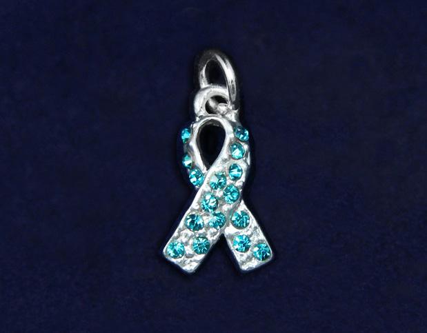 1 cm and is encrusted with teal crystals. (CHARM-56-3) Qty: 50/pkg.