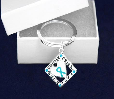 Teal Ribbon Keychains, Rings and Beads Silver Envelope Keychain.