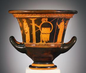 This small, well-preserved neck-amphora is a typical product of late sixth-century Athenian black-figure pottery, which was still produced in some quantities for the export market during the rising