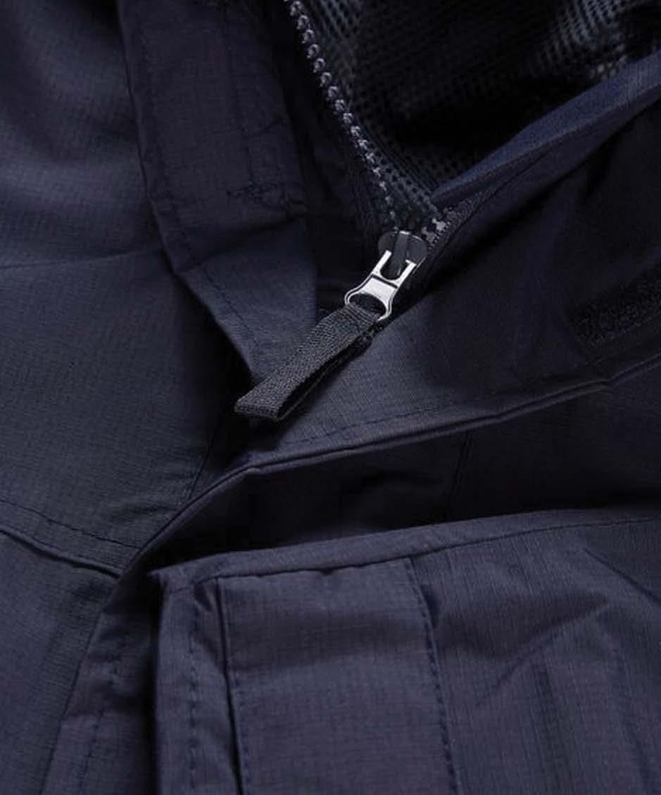 fabric Velcro storm flap Concealed hood in collar Longer length