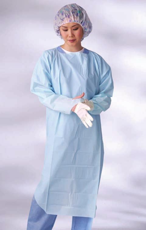 Isolation Gowns Save Time and Prevent Sleeve-Slide with Medline s Thumbs Up Polyethylene Gowns Made from blue polyethylene material Gowns provide high-level fluid protection Apron-style neck to