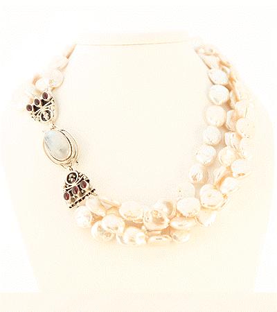 with Indian Mughal Beads Faceted 3 Graduated Strand and Sterling Silver Gold Vermeil Designer Clasp, 20" Long Retail