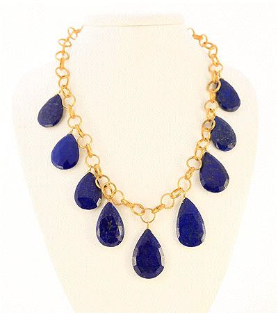 Lapis Drops on Sterling Silver Vermeil Chain and Lobster Claw