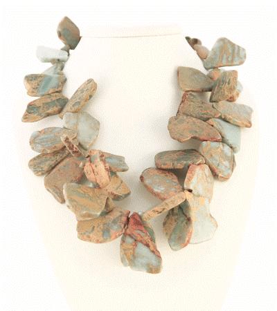 Terra Jasper Slices Beautiful Flakes of Earthy Blue and Brown Tones Strung on Wire