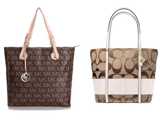 5 similar designs, have the same appeal and use similar types of leather to manufacture bags. A classic Michael Kors bag next to a classic Coach bag.