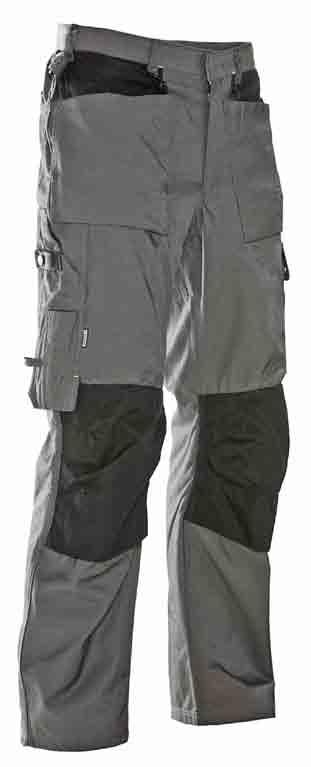 40 Trades Water and dirt-repellent Water and dirt-repellent fabric. Hardwearing with high abrasion resistance. Reinforced holster pockets and knee pad pockets.