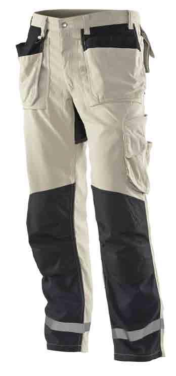 42 Trades Multi-functional flexibility Service trousers, trades version, in a hardwearing, ultraflexible fabric for cool comfort. Quick drying. Pre-bent knees with reinforced knee pad pockets.
