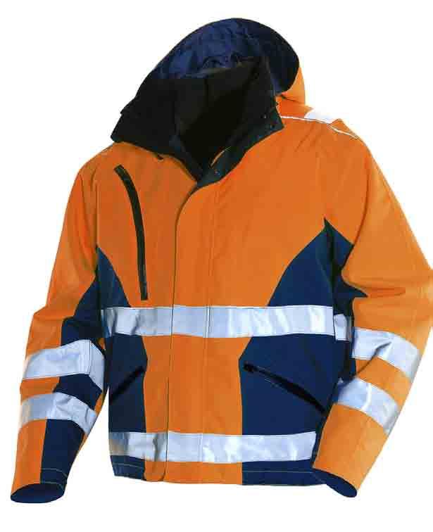 EN471 High-visibility clothing 73 Virtually watertight with high breathability Taped seams and watertight zippers High breathability perfect for layering Certified in class 2 due to EN471-6721 Orange