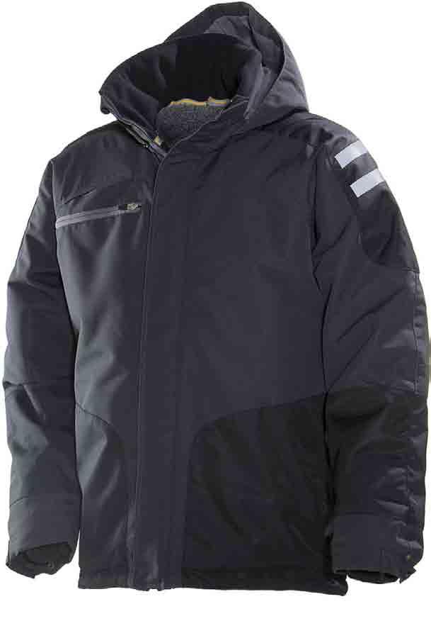 1261 Winter jacket A slightly longer jacket with detachable hood. Pile lining combined with quilted lining for warmth and ease of movement. Ripstop wear panels on forearms and shoulders.