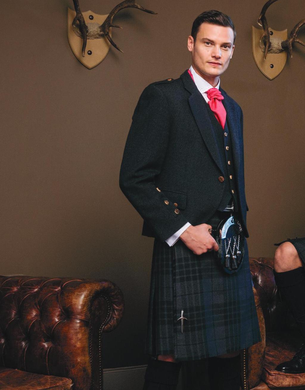 Grey Spirit Kilt Worn with Grey Tweed Jacket, matching waistcoat and Raspberry ruche Times may change and fashions come and go, but one thing remains absolutely