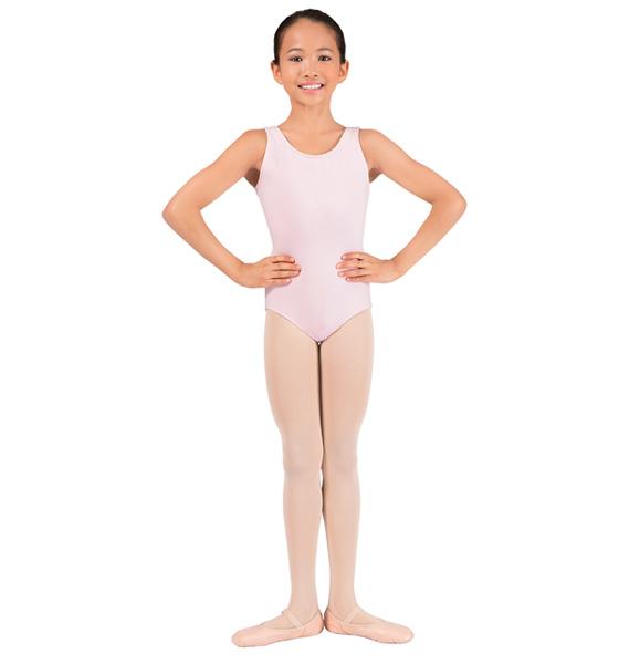 Features a ballet cut leg line on the attached brief and full front lining. A5 Scoop Neck Tank Leotard $15.