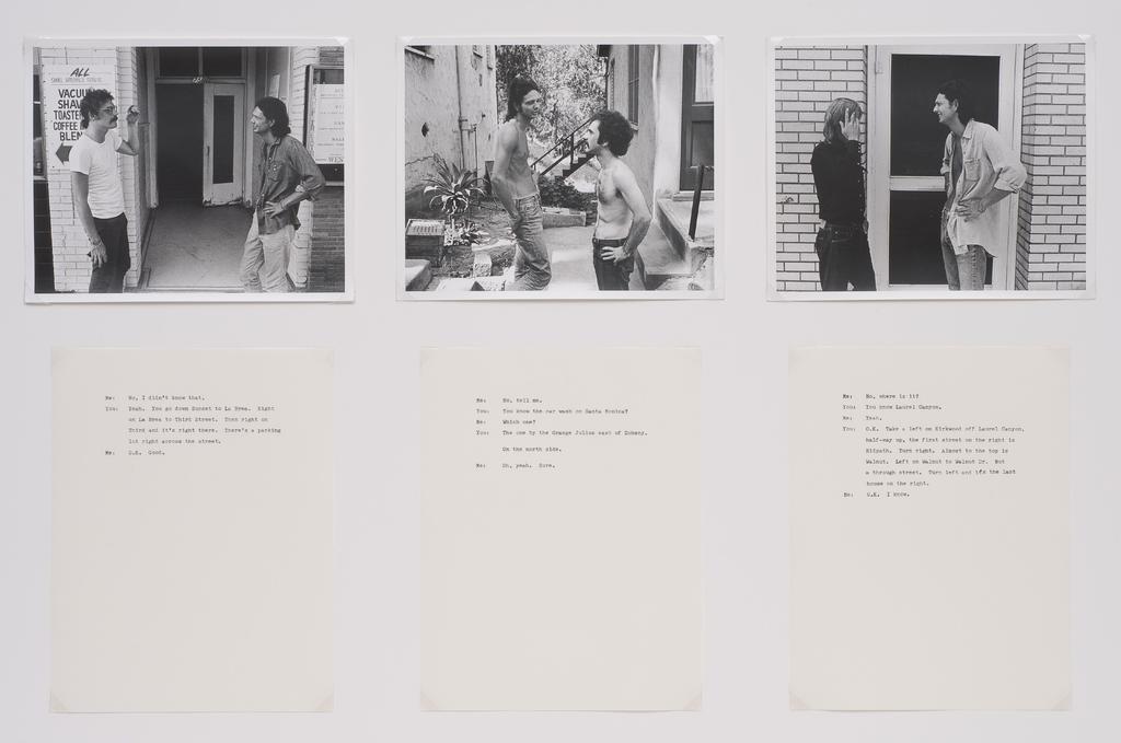Al Ruppersberg Summer Days, 1971 3 black and white photographs, 8 10 in. (20.3 25.4 cm) each 3 pieces of bond paper with text, 11 8 ½ in.